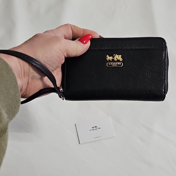 Coach Black Leather Wristlet with Gold Accents - Picture 4 of 9